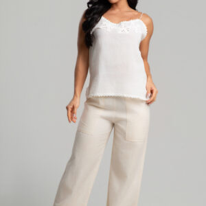 Conjunto em Algodão Cru e Crochê - Blusa e Calça