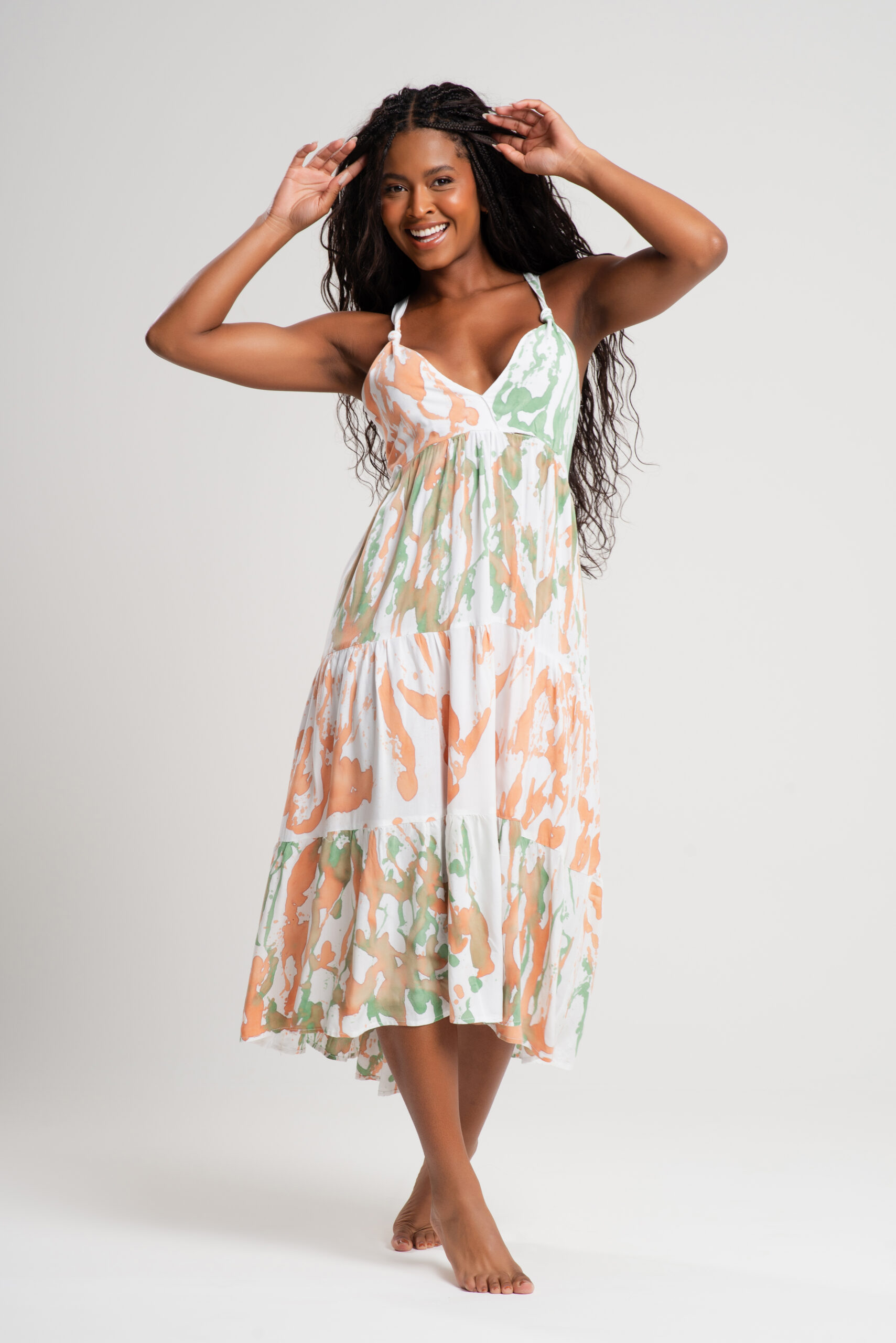 Vestido Aquarela Ajustável em Viscose de Algodão: Arte e Movimento