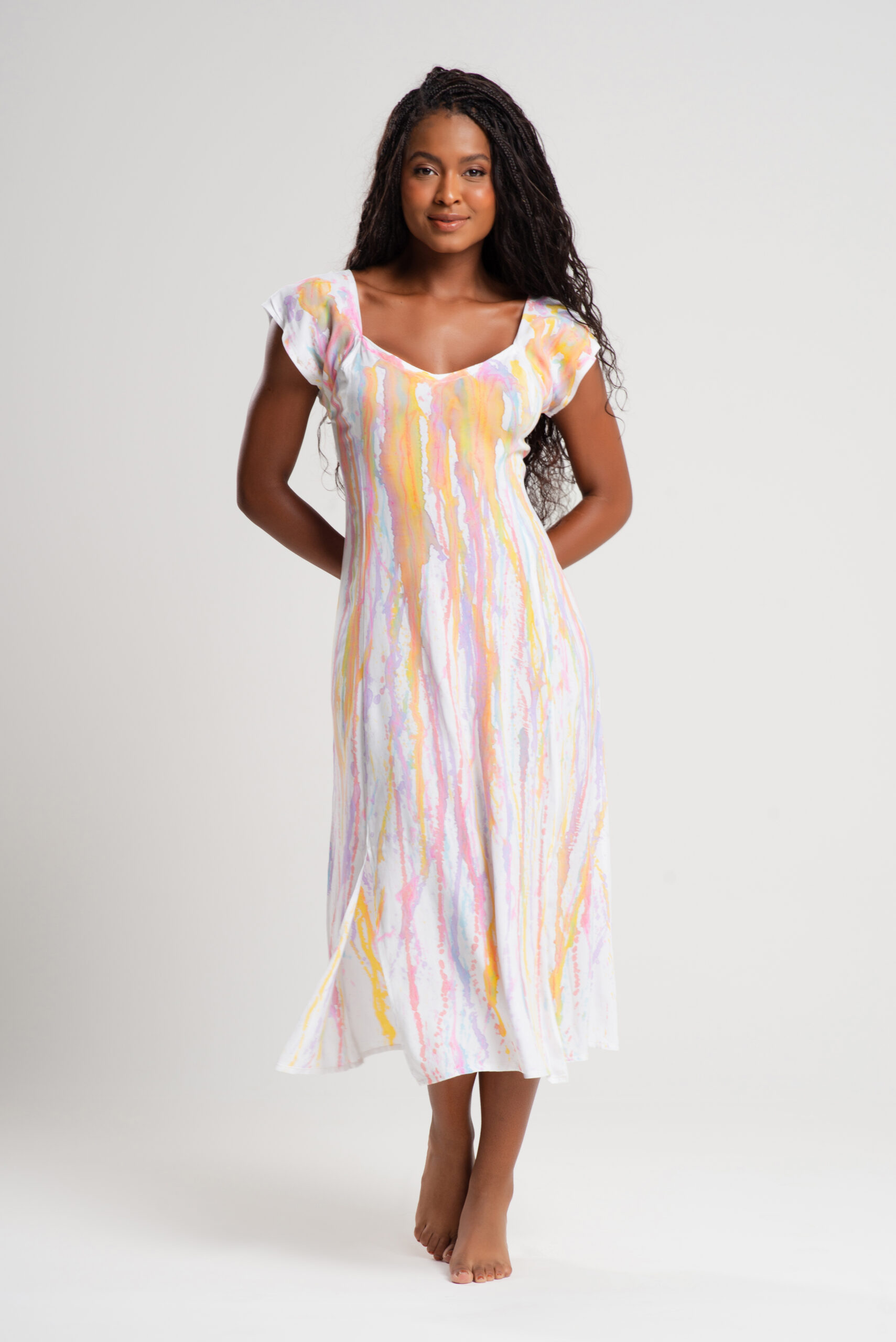 Vestido Nesga em Viscose de Algodão: Leveza e Arte em Movimento
