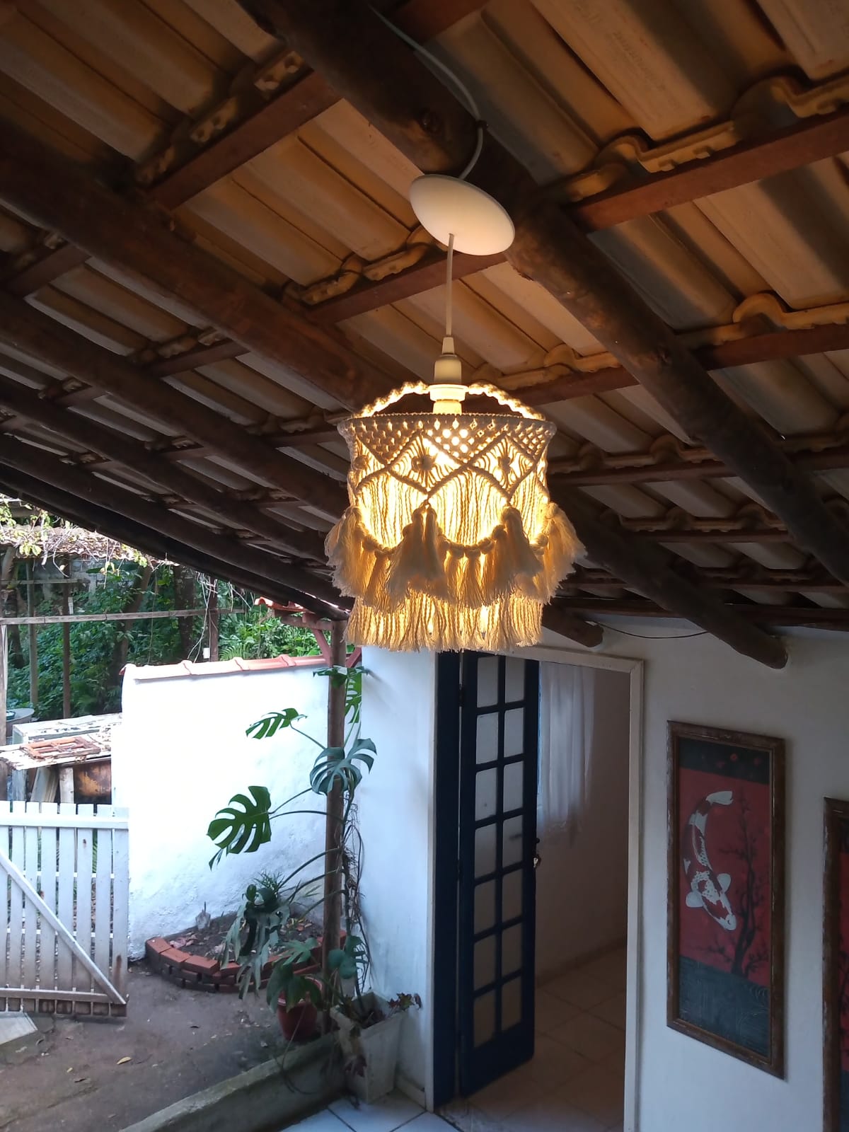Luminária Pendente em Macramê Boho - Lustre Artesanal de Algodão - Imagem 2